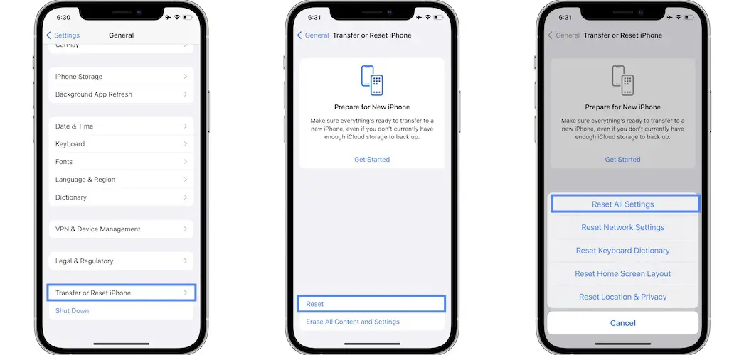 how to reset all settings in ios 15