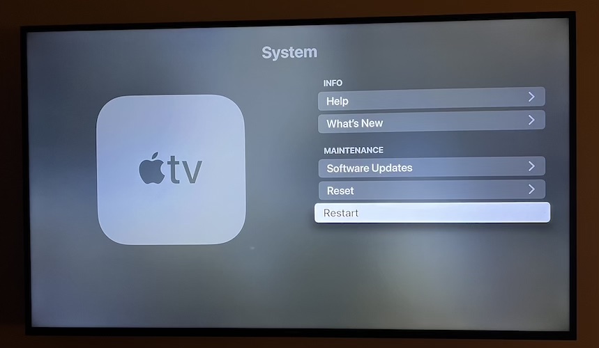 как перезагрузить Apple TV