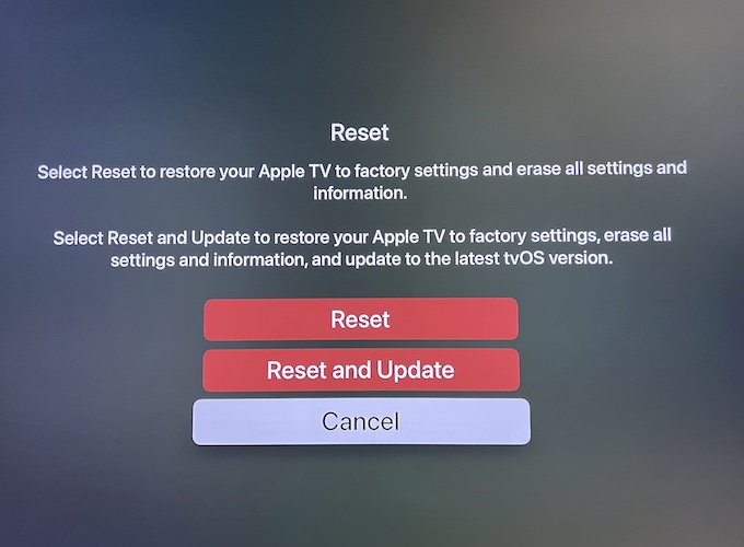 аппаратный сброс Apple TV