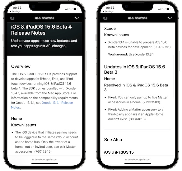 Примечания к выпуску бета-версии 4 iOS 15.6