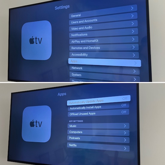 автоматически обновлять приложения на Apple TV