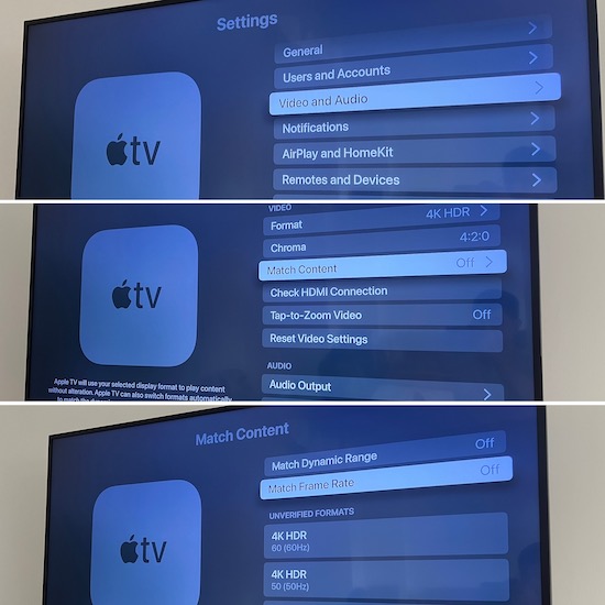 исправить заикание Apple TV с соответствием контенту