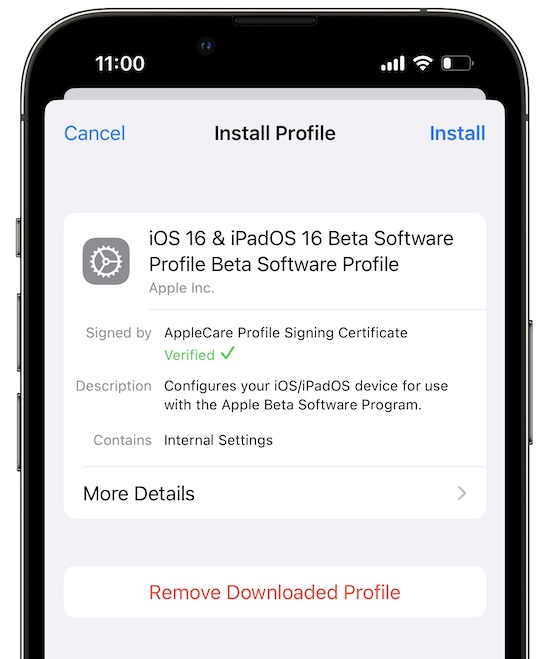 Установка бета-профиля iOS 16