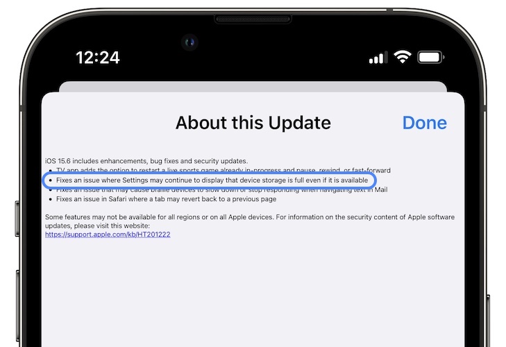 журнал обновлений iOS 15.6