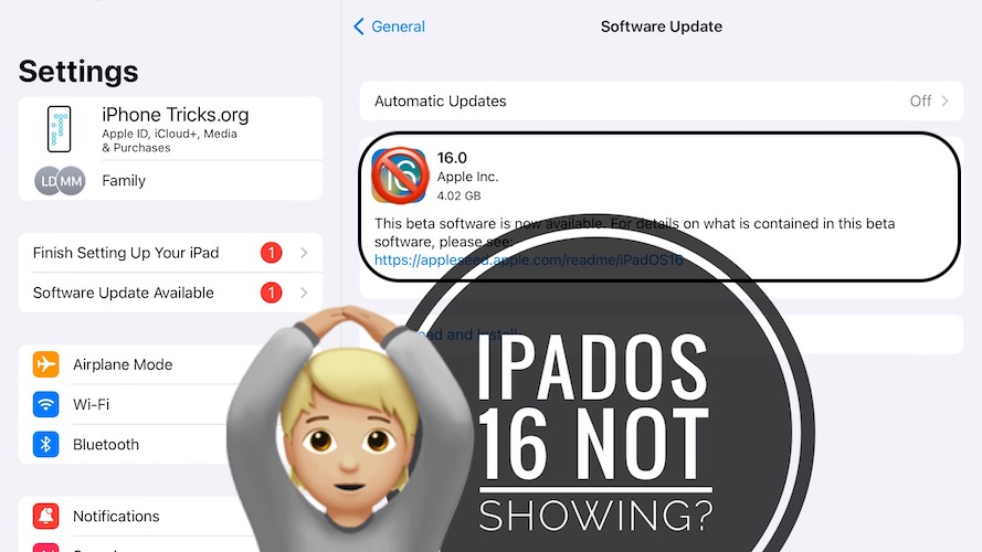 iPadOS 16 не отображается на iPad