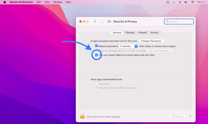 перенастроить Разблокировать Mac с помощью Apple Watch