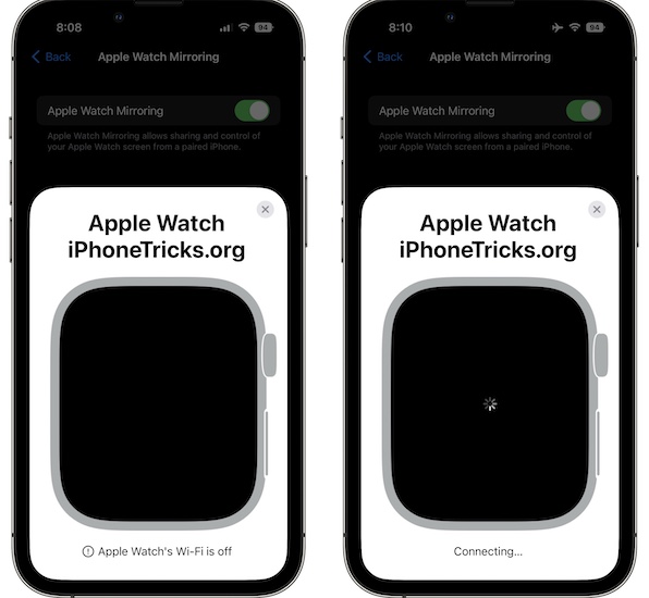 подключение зеркалирования Apple Watch