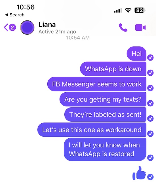 Обходной путь мессенджера facebook для WhatsApp не работает