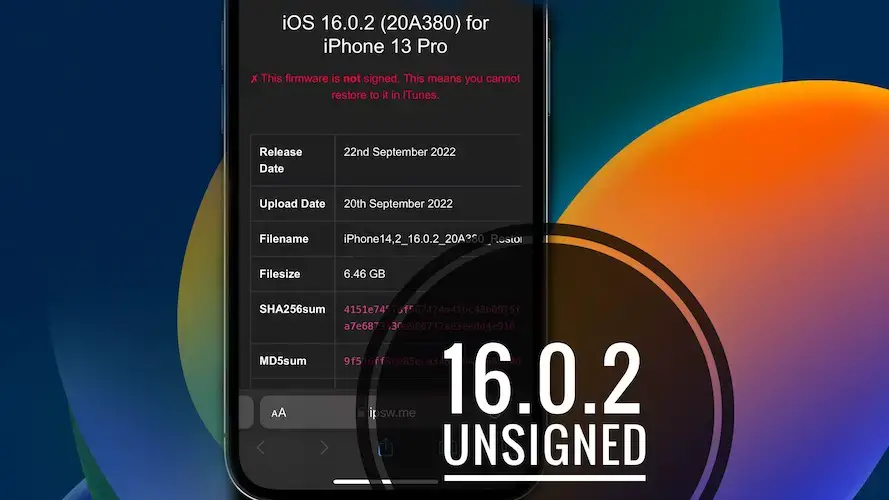 iOS 16.0.2 без подписи