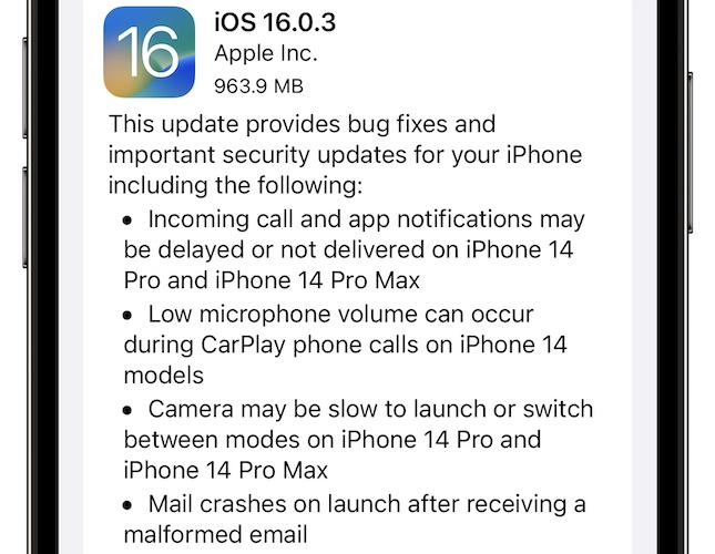 исправлены проблемы iOS 16.0.3