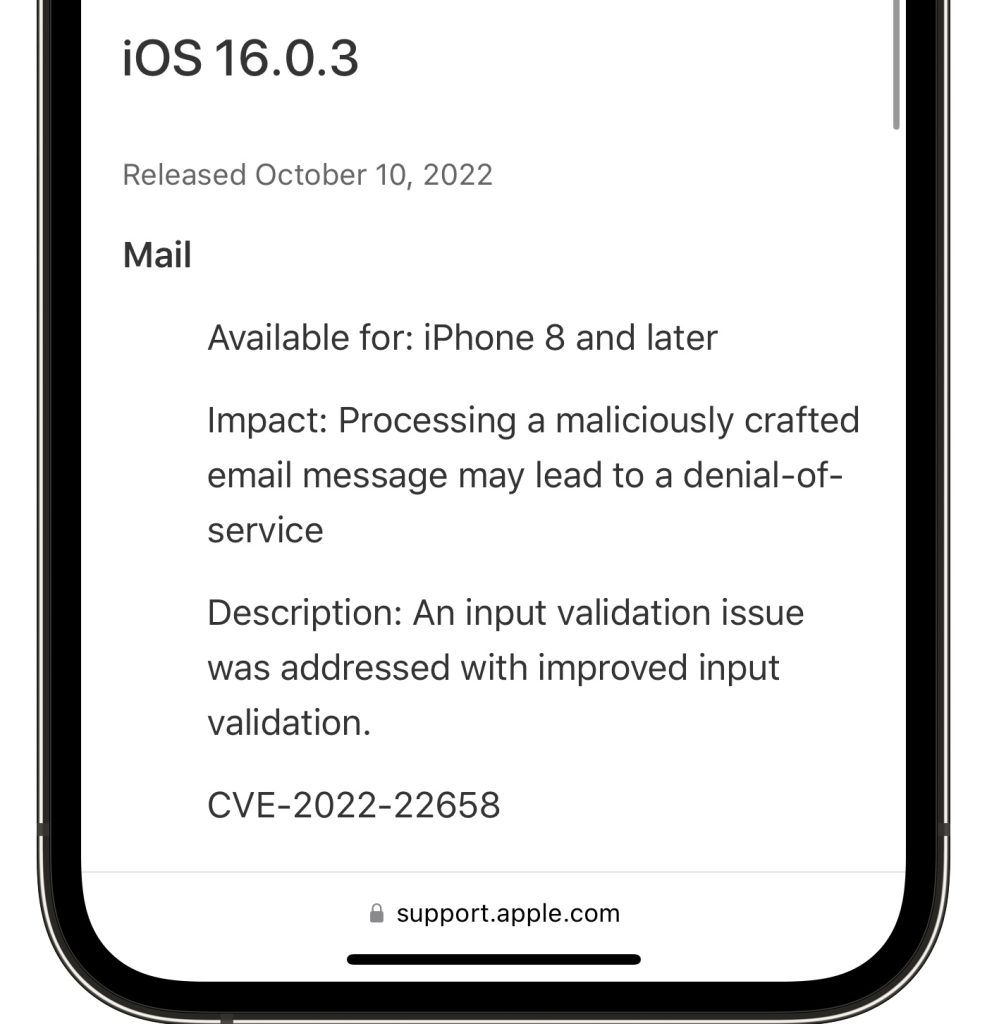 обновление безопасности iOS 16.0.3