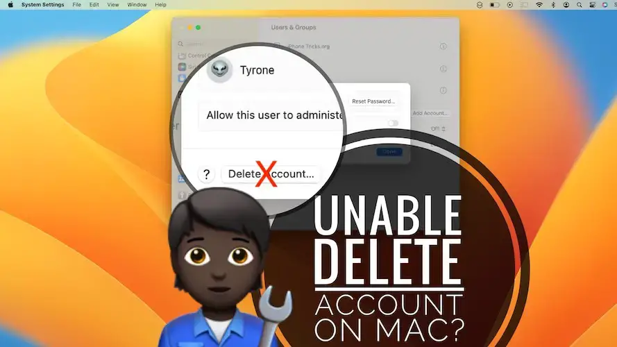 удалить учетную запись Mac не работает вентура