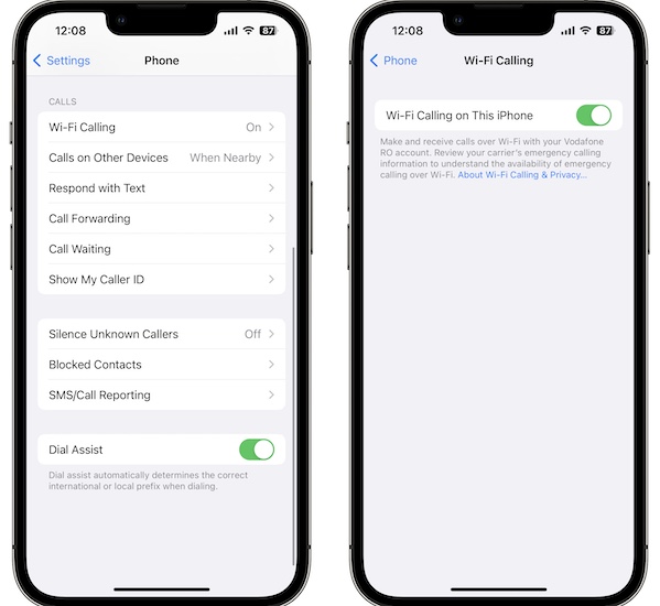 настройка вызовов через вайфай ios 16