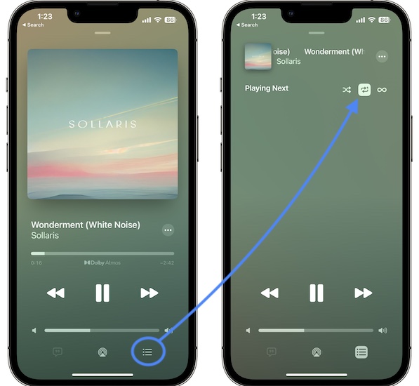 apple music playing song in a loop