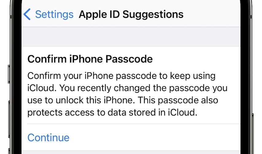 confirm iphone passcode to continue using icloud