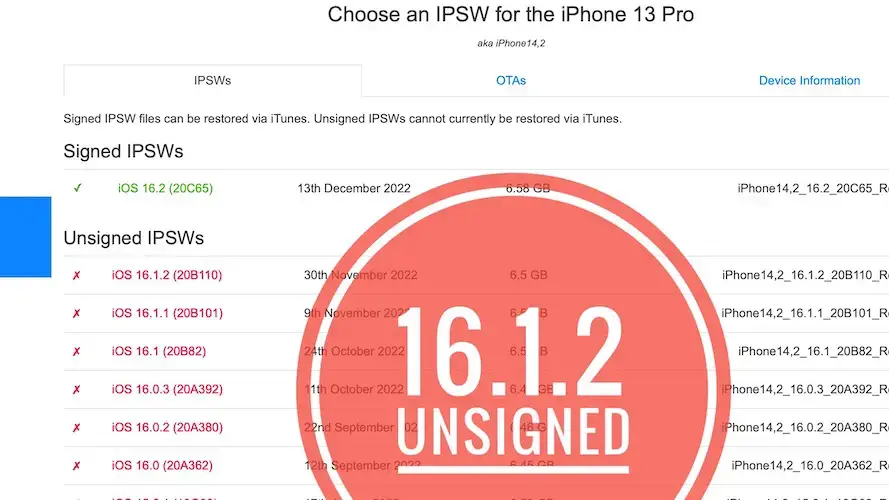 iOS 16.1.2 без подписи