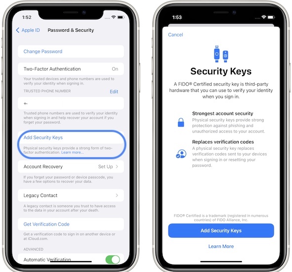 iOS 16.3 security keys