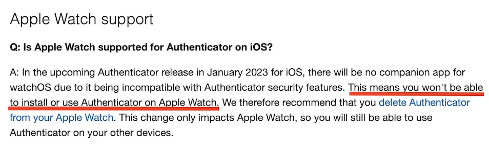 microsoft authenticator apple watch discontinued