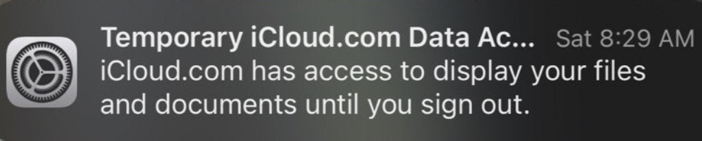 временное уведомление о доступе к данным icloud.com