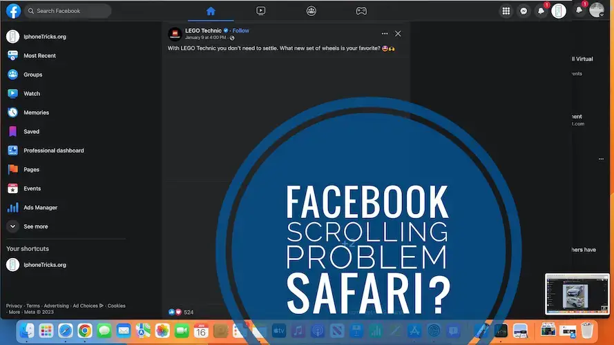 проблема с прокруткой facebook Safari на Mac