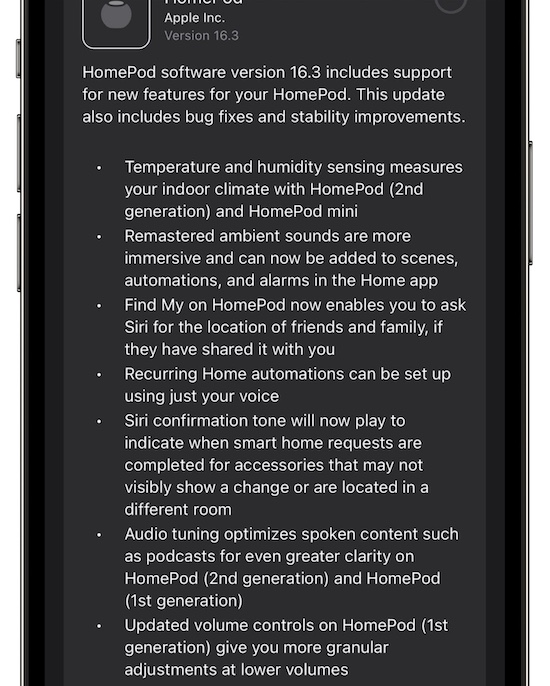 примечания к выпуску homepod 16.3