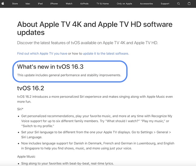 tvOS 16.3 what's new
