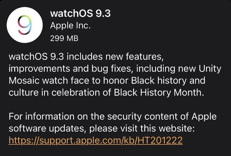 Примечания к выпуску watchOS 9.3