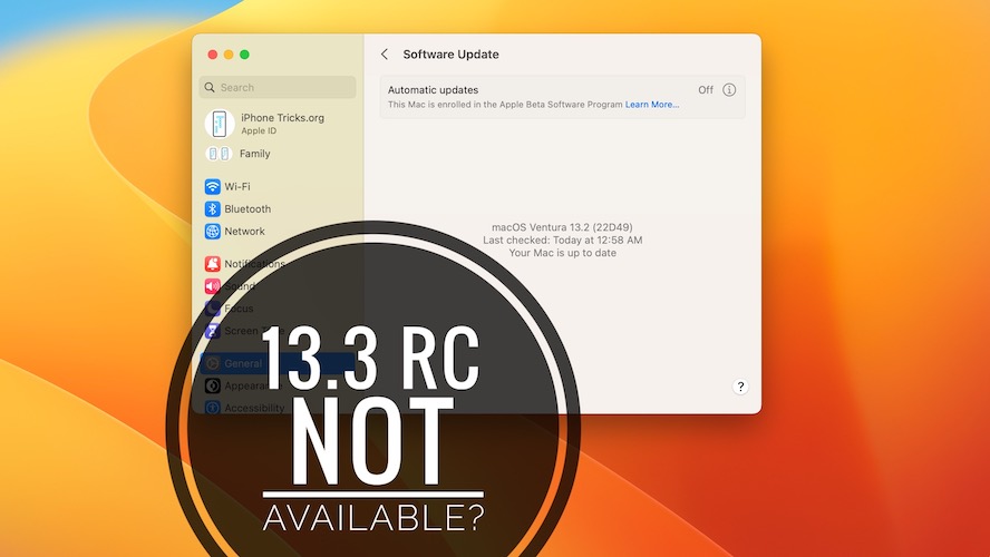 macOS Ventura 13.3 RC недоступна