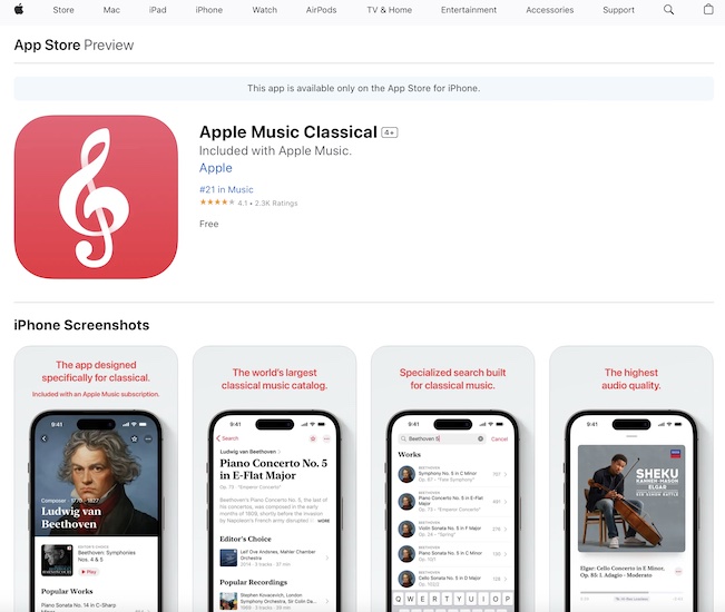 apple music classical not available for ipad and mac
