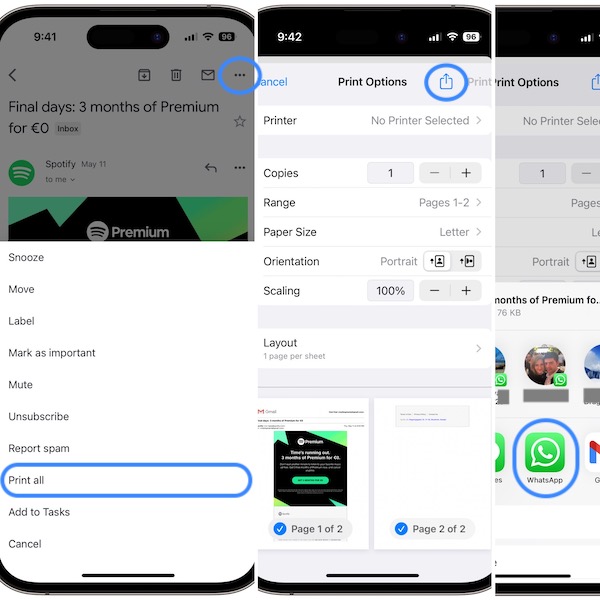 how to share email to whatsapp on iphone