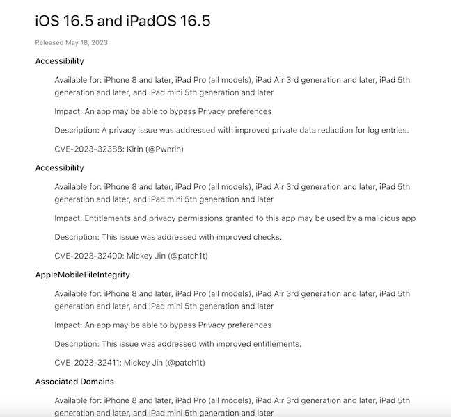 Исправления безопасности iOS 16.5
