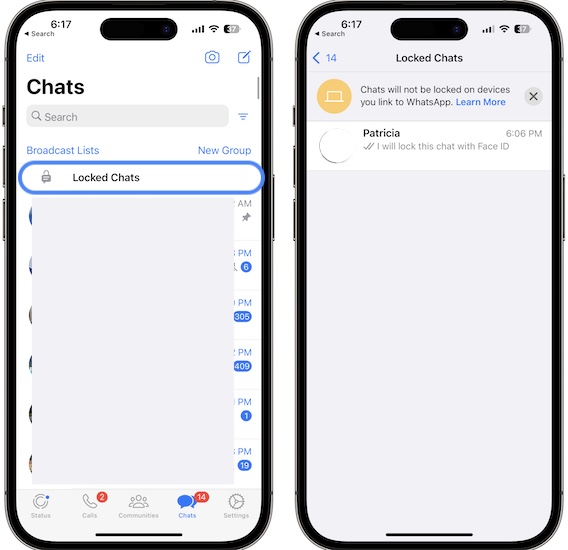 locked chats in whatsapp iphone