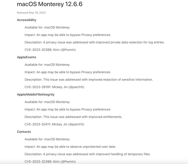 исправления безопасности macOS 12.6.6