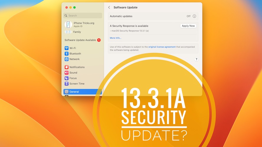 обновление безопасности macOS 13.3.1a