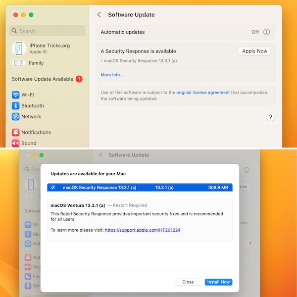 macOS security response 13.3.1a