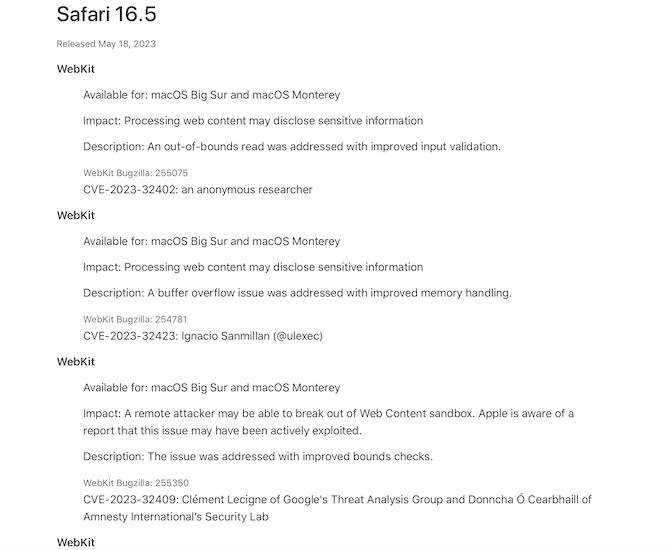 safari 16.5 security fixes