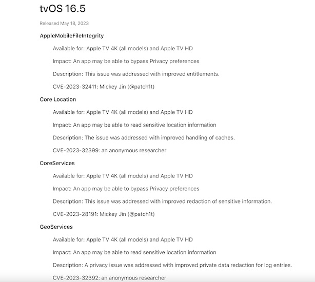 tvos 16.5 security updates