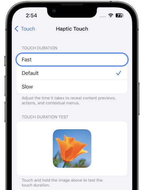 fast haptic touch ios 17 setting
