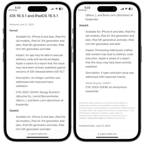ios 16.5.1 security fixes