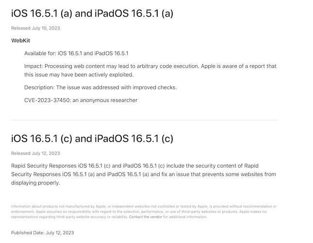 Примечания к выпуску iOS 16.5.1 c