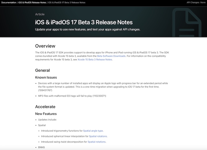 Примечания к выпуску бета-версии 3 iOS 17