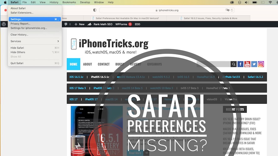 настройки Safari недоступны на Mac