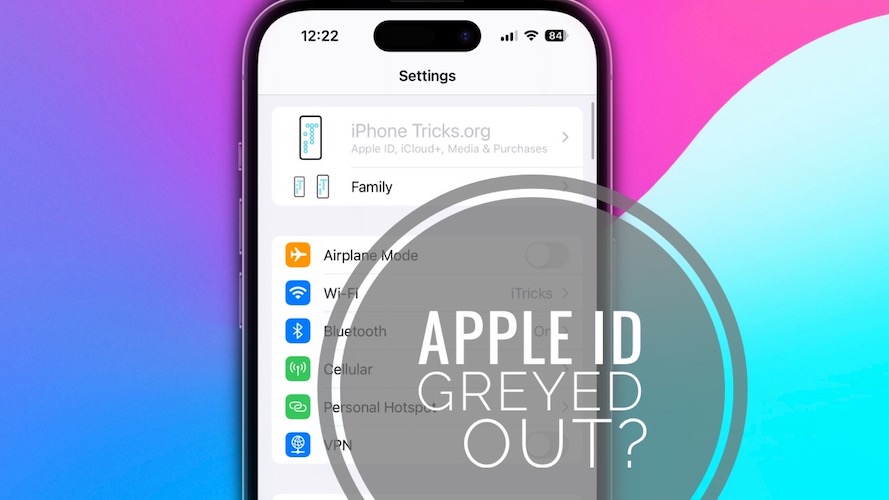 Apple ID выделен серым цветом в настройках