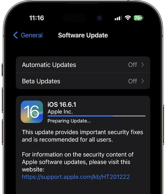 iOS 16.6.1 update