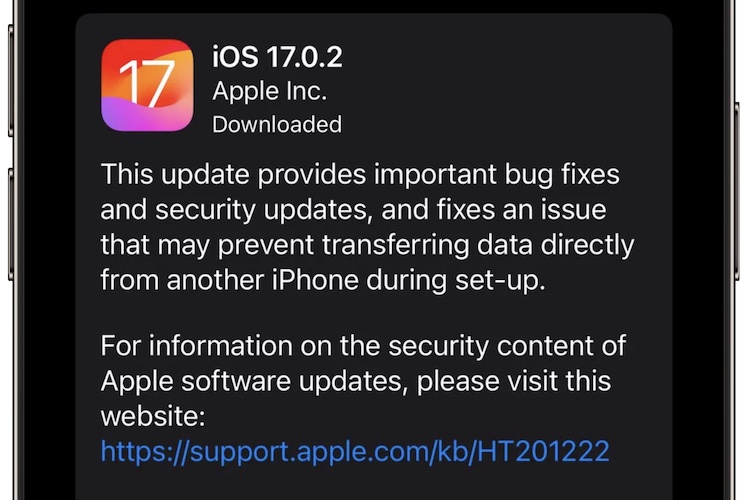 Примечания к выпуску iOS 17.0.2