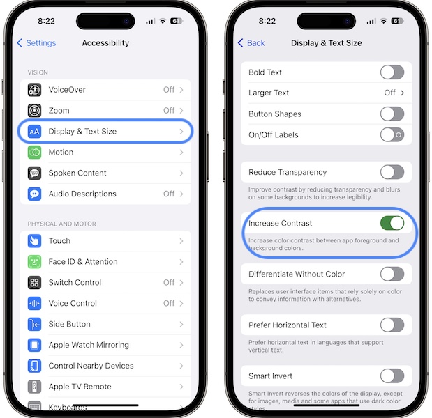 increase contrast setting in accessibility