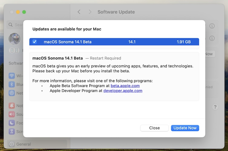 Бета-обновление macOS Sonoma 14.1