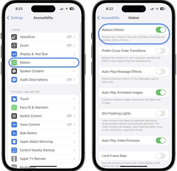 reduce motion setting ios 17