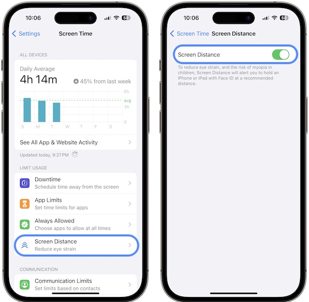расстояние до экрана настройки ios 17