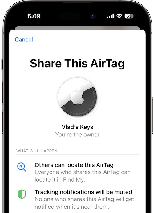 поделитесь этой функцией airtag ios 17